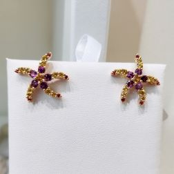 Starfish Earrings with Rhodolites, Yellow Topaz, Mandarin and Yellow Sapphires on Rose Gold