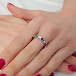 ohoto of worn Veretta Pinwheel with Diamonds, Yellow Diamond, Blue Sapphires, Rubies, Emeralds – italian Size 12