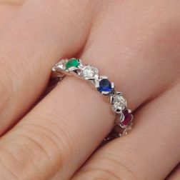 ohoto of worn Veretta Pinwheel with Diamonds, Yellow Diamond, Blue Sapphires, Rubies, Emeralds – italian Size 12