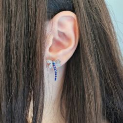 Photo of worn Blue e Purple Dragonfly Earrings