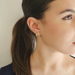 Photo of worn Yellow Gold Twin Drop Earrings