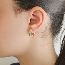 Photo of worn Yellow Gold Twin Drop Earrings