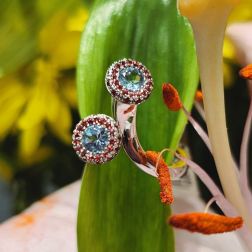 Stems Ring Multicolor Acquamarine and Mandarin Sapphires