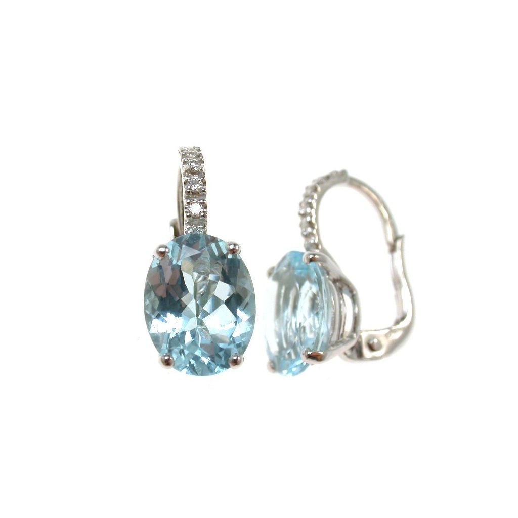 Aquamarine 10mm x 8mm and Diamond Earrings
