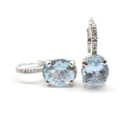 Aquamarine 10mm x 8mm and Diamond Earrings