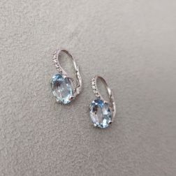 Aquamarine 10mm x 8mm and Diamond Earrings