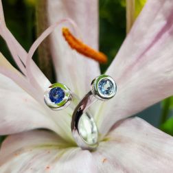 Ring Stems shades of Blue Acquamarine and Blue Sapphires