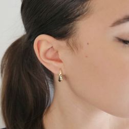 Photo of worn Yellow Gold Drop-Shaped Hoops