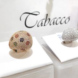 Diamond Dome Ring with Ruby, Sapphire and Emerald flowers