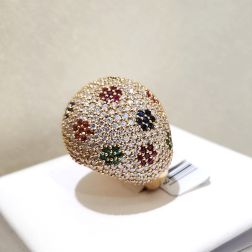 Anello Cupola Diamanti con fiori in rubini zaffiri e smeraldi