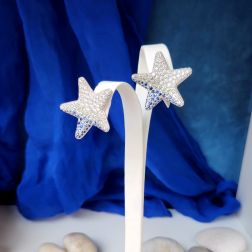 Starfish Earrings with Diamonds and Blue Sapphires 3cm