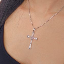photo of worn Jointed Cross Pendant with Diamonds