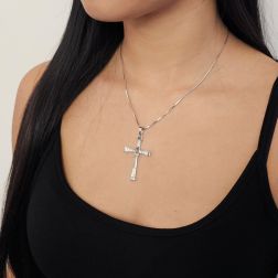 photo of worn Jointed Cross Pendant with Diamonds