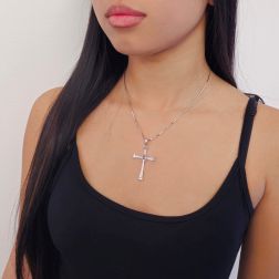 photo of worn Jointed Cross Pendant with Diamonds