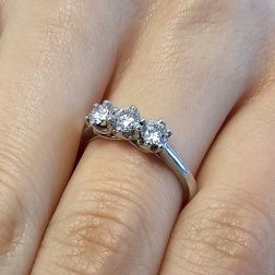 Photo of worn Cross-Vault Trilogy Ring in White Gold with GIA Diamonds