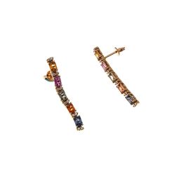 Orecchini Pendenti lineari Zaffiri multicolor e Diamanti