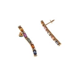 Linear Dangle Earrings with Multicolored Sapphires and Diamonds in Rose Gold