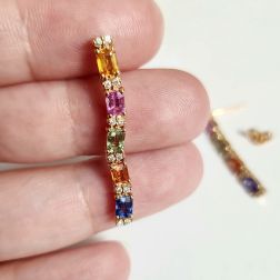 Linear Dangle Earrings with Multicolored Sapphires and Diamonds in Rose Gold