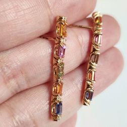 Orecchini Pendenti lineari Zaffiri multicolor e Diamanti