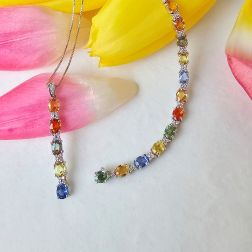 Tennis Bracelet with Multicolored Sapphires and Diamonds
