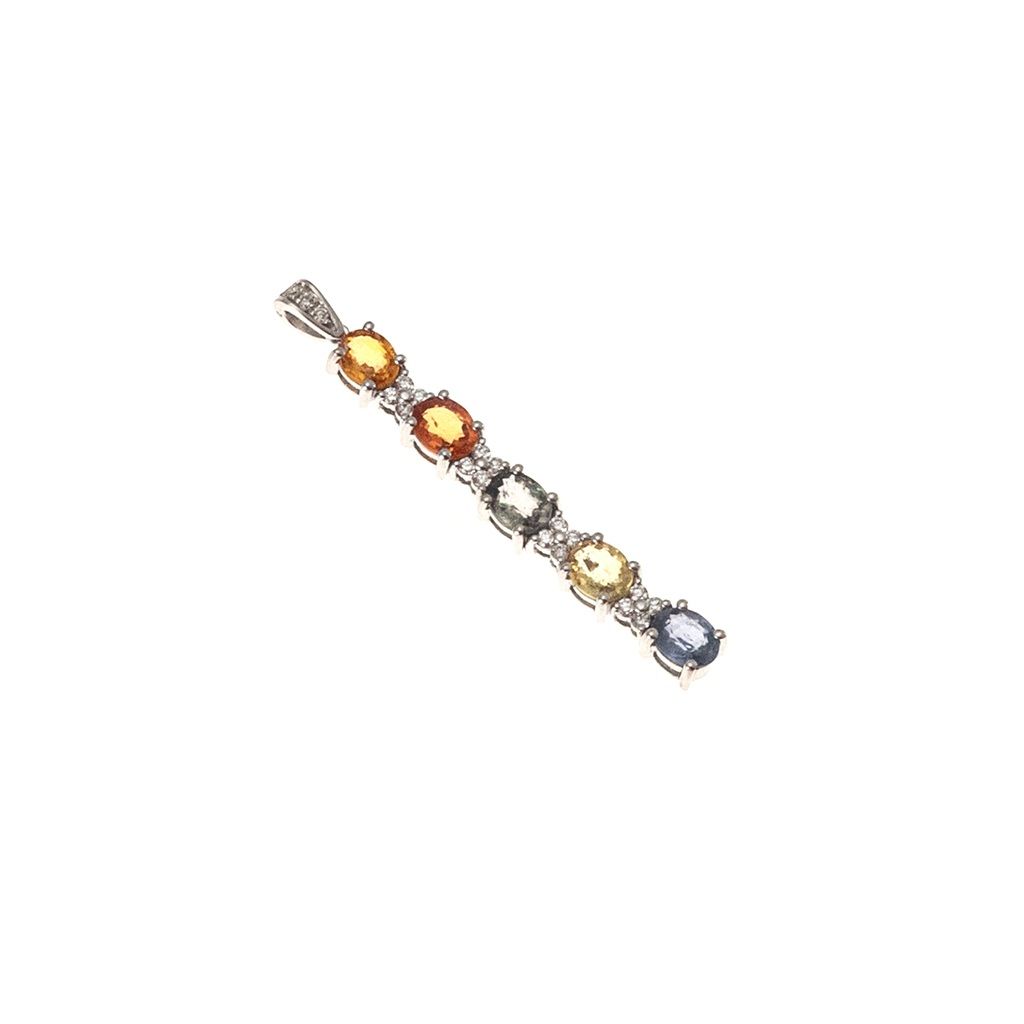 Ciondolo Tennis con Zaffiri multicolor e Diamanti