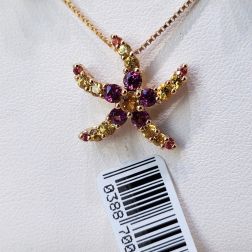 Starfish Pendant with Rhodolites, Yellow Topaz, Mandarin and Yellow Sapphires on Rose Gold
