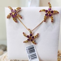 Starfish Pendant with Rhodolites, Yellow Topaz, Mandarin and Yellow Sapphires on Rose Gold