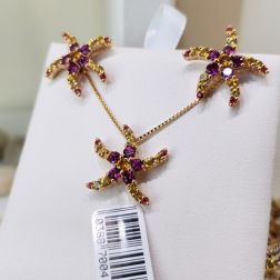 Starfish Earrings with Rhodolites, Yellow Topaz, Mandarin and Yellow Sapphires on Rose Gold