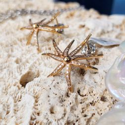 Orecchini Stella Marina a filo con Diamanti in Oro Rosa