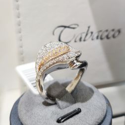Anello Design Foglia con 148 Diamanti in Oro Bianco e Oro Rosa