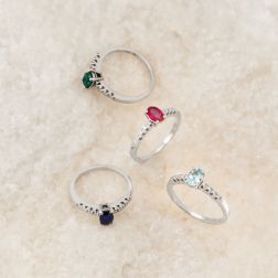 Anello Solitario Acquamarina Ovale e 8 Diamanti in Oro Bianco - Misura 14