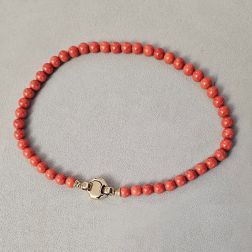 9.50-10mm Natural Coral 49cm necklace Octagonal clasp Yellow and Rose Gold