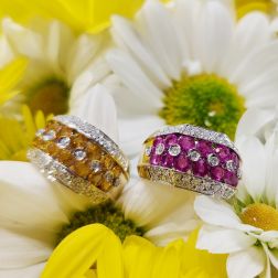 Banded Design Ring with 14 Yellow Sapphires and 58 Diamonds