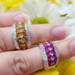 Banded Design Ring with 14 Yellow Sapphires and 58 Diamonds