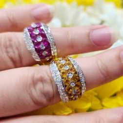 Anello Design a fasce con 14 Zaffiri Gialli e 58 Diamanti