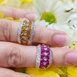 Anello Design a fasce con 14 Zaffiri Gialli e 58 Diamanti