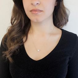 Photo of worn Teardrop Necklace with 8-9mm Akoya Pearl - yellow gold