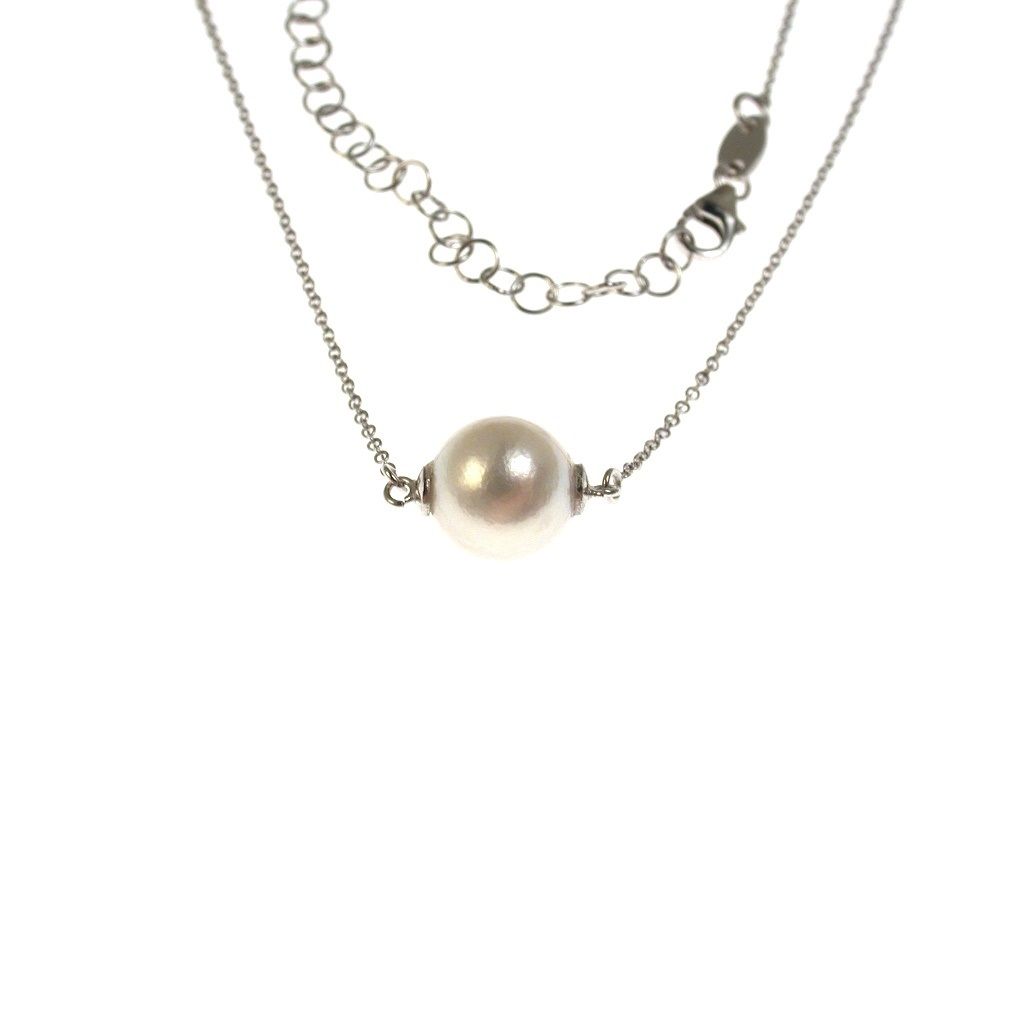 Collana a Goccia con Perla Akoya 8-9mm su Oro Bianco