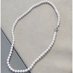 Fresh Water 5mm Pearl Necklace with White Gold and Diamond Drop Clasp
