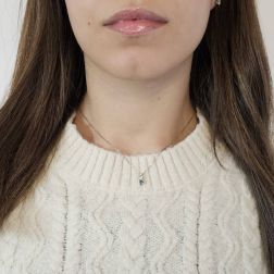 photo of worn Trilogy scalar necklace with Blue Diamond