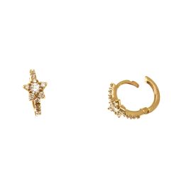 Orecchini Boccola Tonda Mini con Stella Diamanti su Oro Giallo