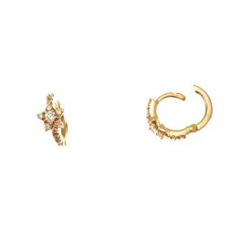 Star Earrings Mini Round Hoops with Diamonds on Yellow Gold