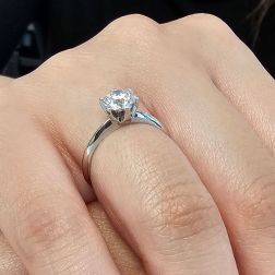 photo of worn Pantelleria Engagement Diamond Ring in 18kt white gold