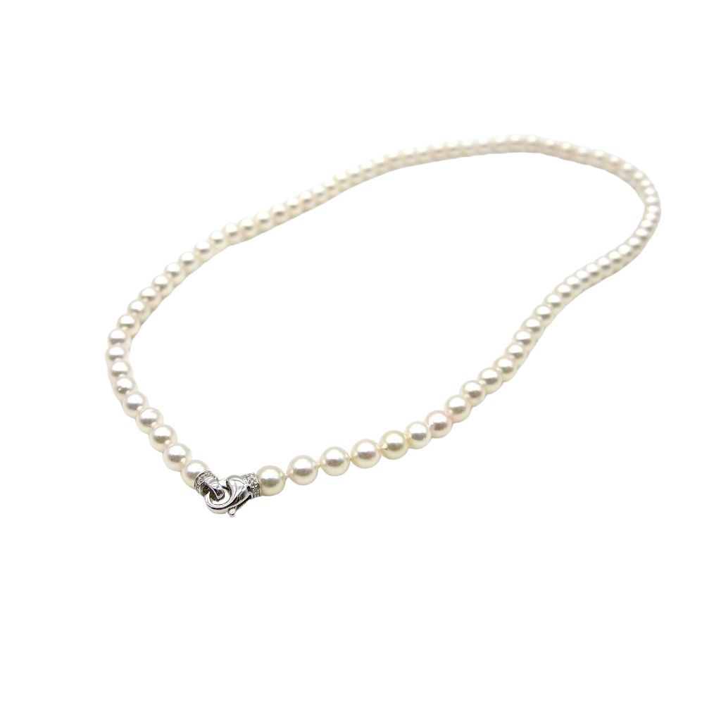 Collana Perle Akoya 6.00 - 6.50mm chiusura moschettone con Diamanti in Oro Bianco
