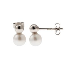 4mm Sphere Earrings in White Gold and 5.5mm Fresh Water Pearl