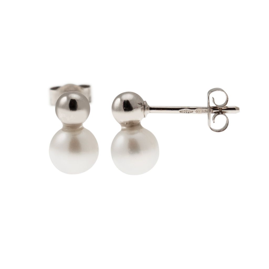 4mm Sphere Earrings in White Gold and 5.5mm Fresh Water Pearl