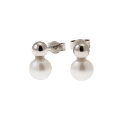 Orecchini Sfera 4mm in Oro Bianco e Perla Fresh Water 5.5mm