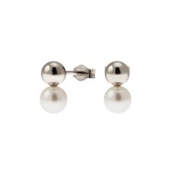 Orecchini Sfera 5mm in Oro Bianco e Perla Fresh Water 5.5mm