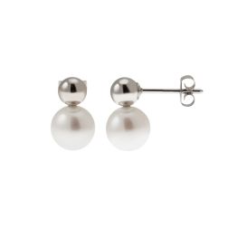 5mm Sphere Earrings in White Gold and 7.5mm Fresh Water Pearl