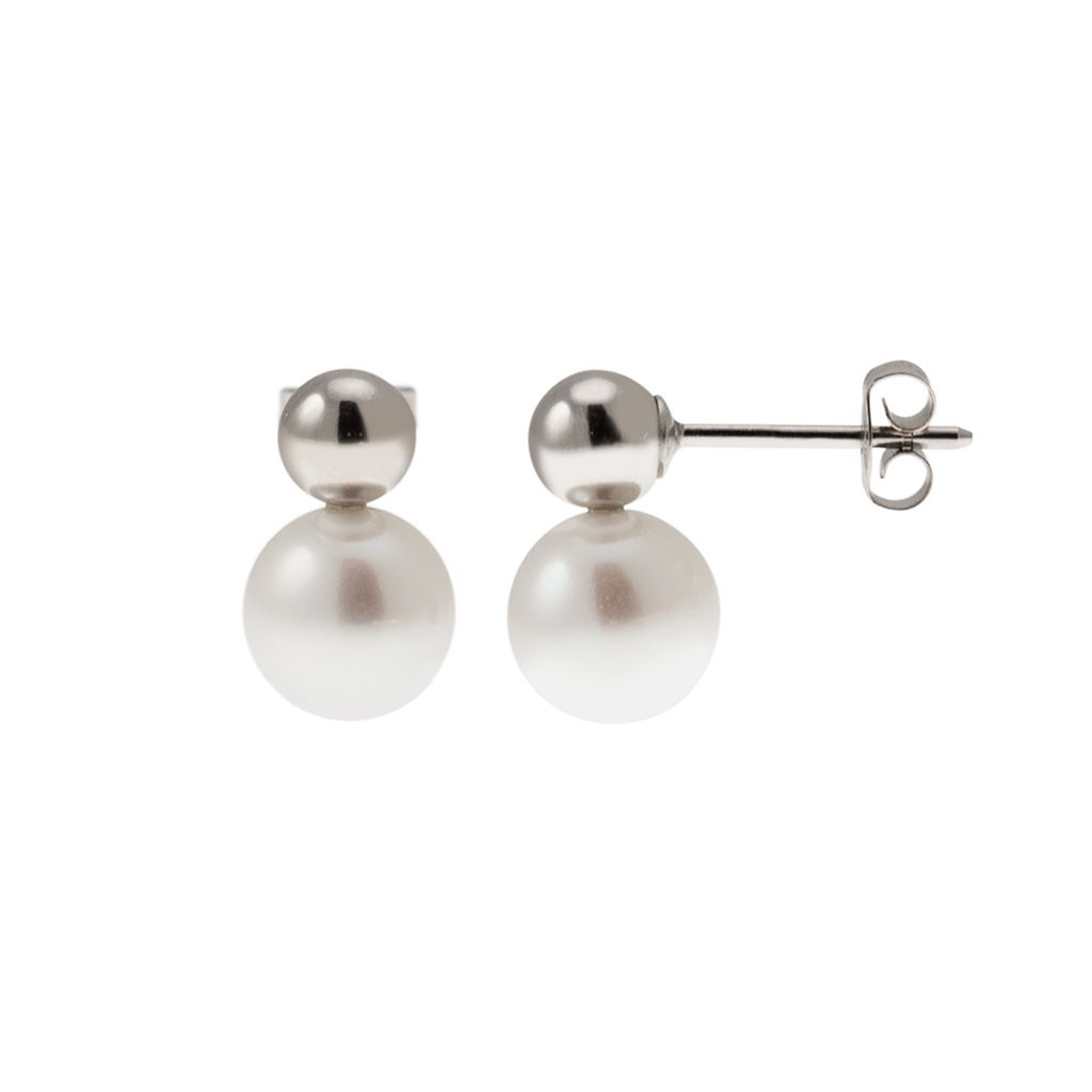 5mm Sphere Earrings in White Gold and 7.5mm Fresh Water Pearl